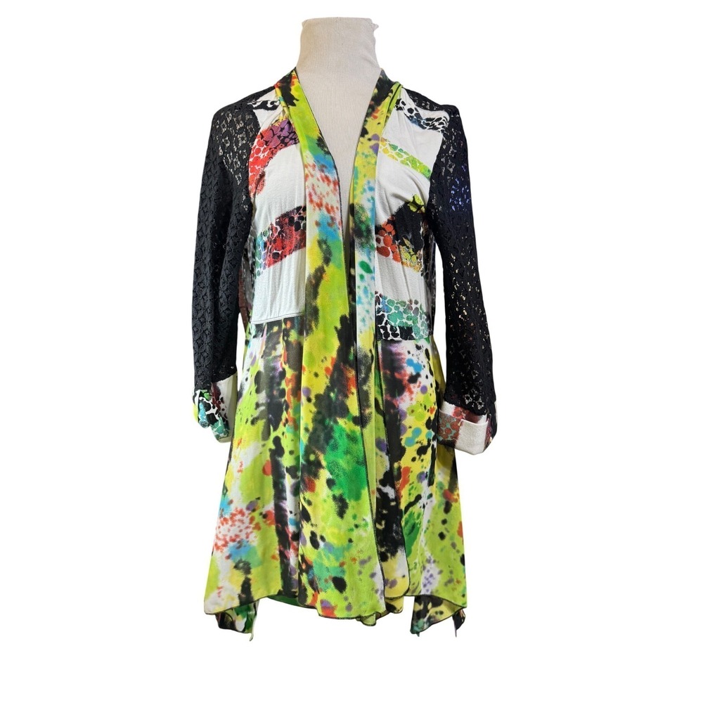 Multiples Cardigan Women XL Lace Sleeve, Artsy Abstract Multicolor whimsigoth